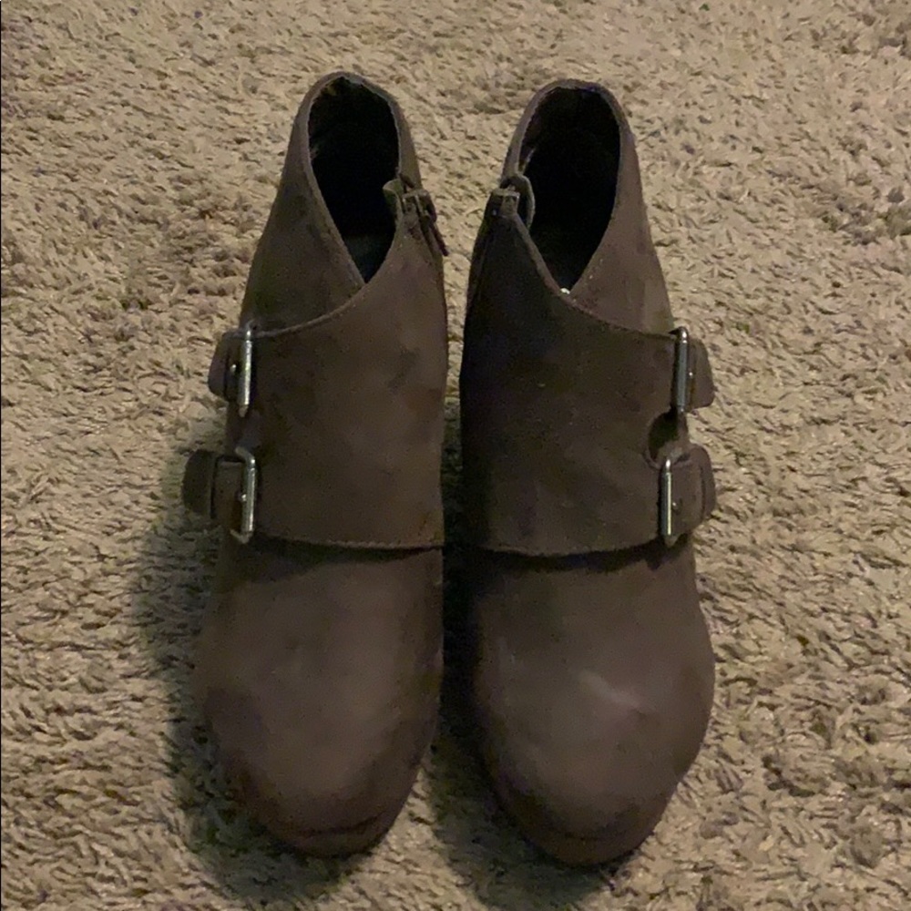 Brown faux suede wedges